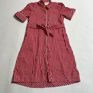 MAEVE “Kiana” red and white striped tie waist button down dress